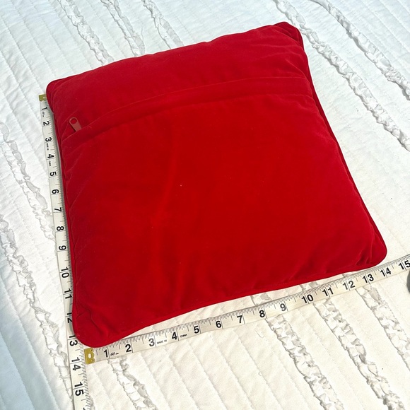 VTG Old World Santa Needlepoint Pillow Childrens Toys Red Velvet Back 14"x 14” - Picture 2 of 2